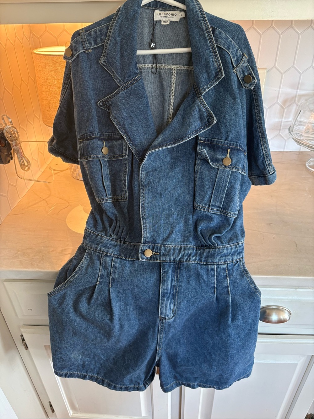 Molly Bracken Blue Denim Short Overalls Romper